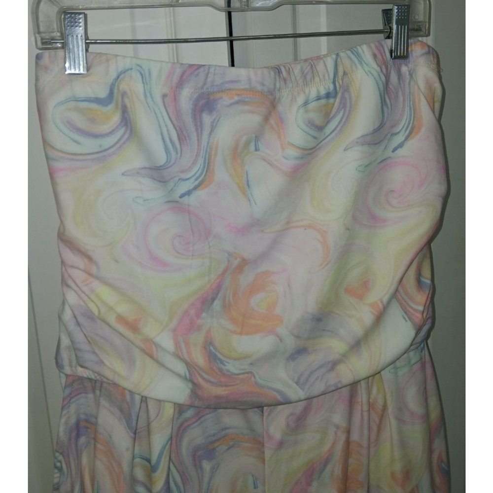 Women's Tye Dye Multicolor Pastel Swirl Strapless Romper XXL